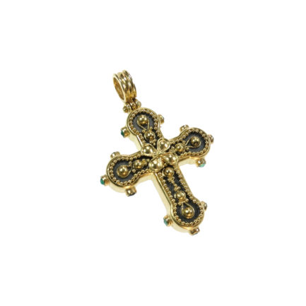 Byzantine Handmade 22k Yellow solid Gold with Hammered Black Rhodium Pendant Cross