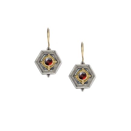 Byzantine Handmade Earrings Garnet for Ladies Yellow Gold k18 and Silver 925