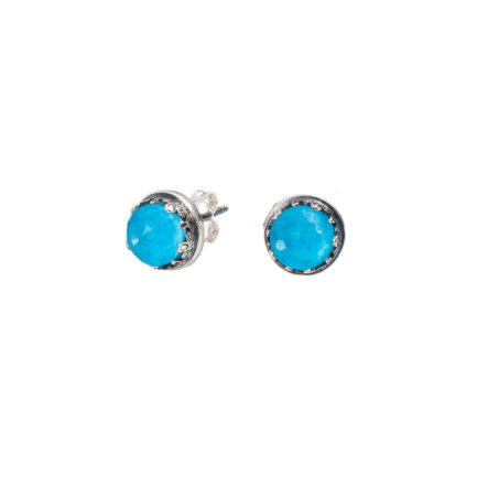 Crown Stud for Ladies Earrings Small Round Turquoise 8mm Silver 925