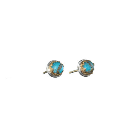 Crown Stud for Ladies Earrings Small Round Turquoise 6mm 18k Gold and Silver
