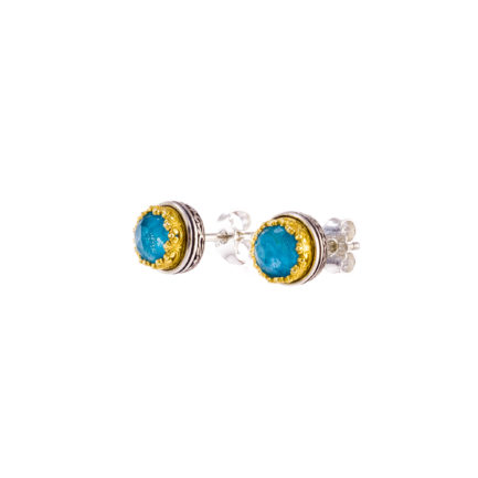 Crown Stud Earrings Small Apatite Silver 925 with Gold Plated parts for Ladies