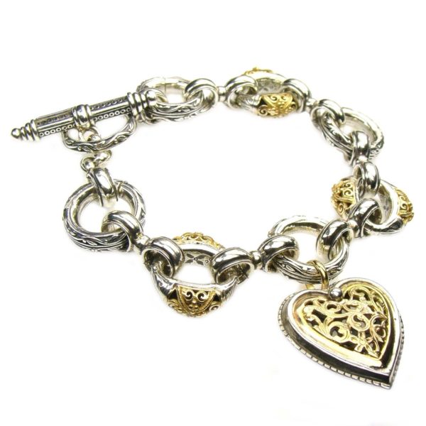 Charm Heart Bracelets and Women’s 18k Yellow Gold and Sterling Silver 925
