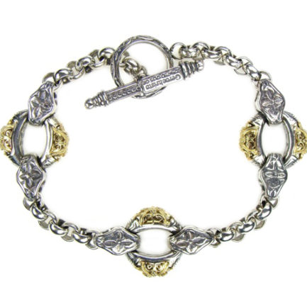 Byzantine Circles Chain Link Bracelet 18k Yellow Gold and Sterling Silver 925