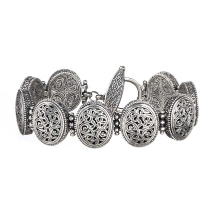 Filigree Byzantine Oval Link Bracelet in Sterling Silver 925