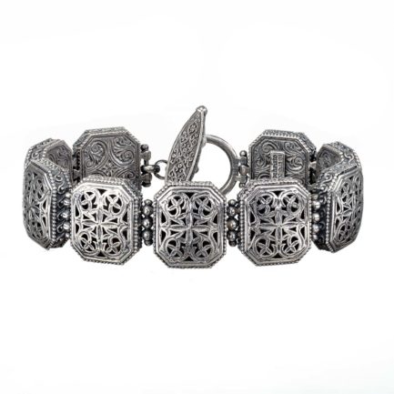 Filigree Byzantine Cross Link Bracelet in Sterling Silver 925