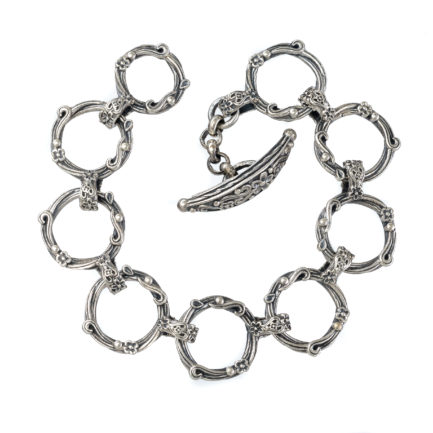 Flower Circles Link Bracelet in Sterling Silver 925