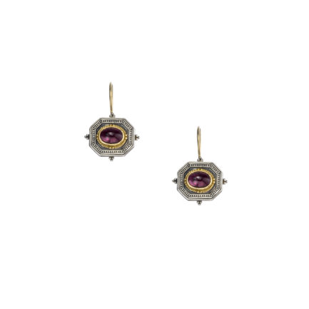 Byzantine Handmade Earrings Garnet for Ladies Yellow Gold k18 and Silver 925