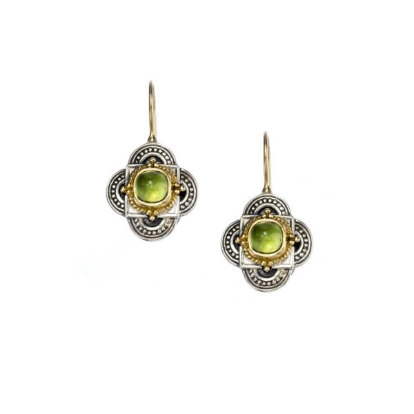 Byzantine Handmade Earrings Peridot for Ladies Yellow Gold k18 and Silver 925