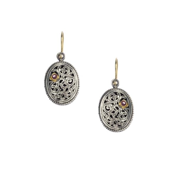 Filigree Handmade Oval Earrings for Women’s Yellow Gold k18 and Sterling Silver 925