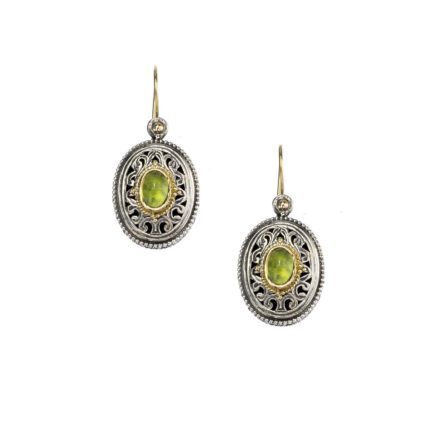 Filigree Oval Handmade Earrings Peridot for Women’s Yellow Gold k18 and Sterling Silver 925