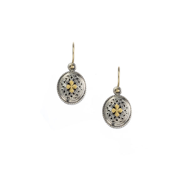 Filigree Oval Handmade Earrings for Lady’s Yellow Gold k18 and Sterling Silver 925