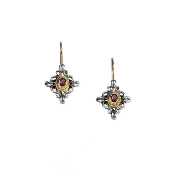 Byzantine Earrings for Lady’s Ruby Yellow Gold k18 and Sterling Silver 925
