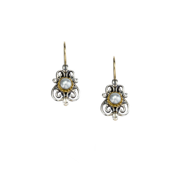 Byzantine Earrings for Lady’s Pearls Yellow Gold k18 and Sterling Silver 925