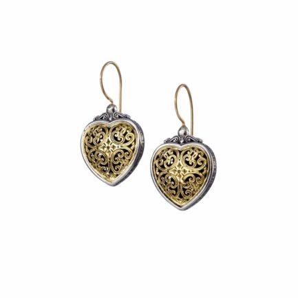 Mediterranean Heart Earrings for women’s 18k Yellow Gold and Sterling Silver 925