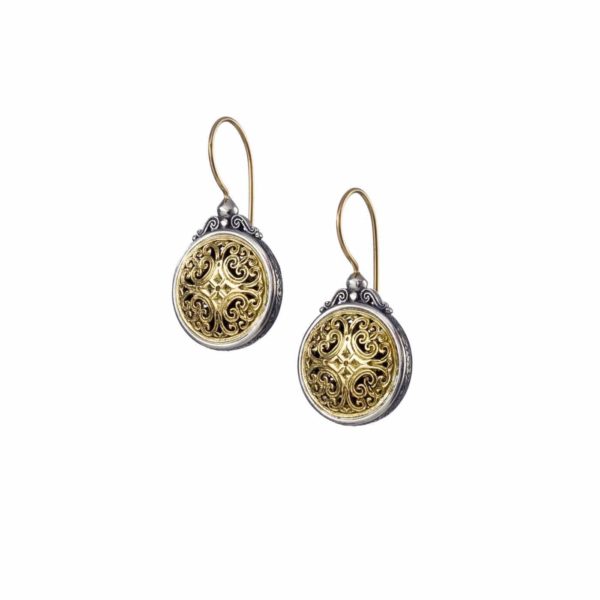 Mediterranean Earrings for Women’s Round 18k Yellow Gold and Sterling Silver 925