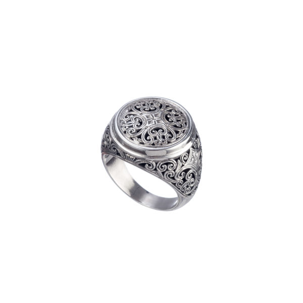 Filigree Byzantine Cross Round Shape Ring and Sterling Silver 925