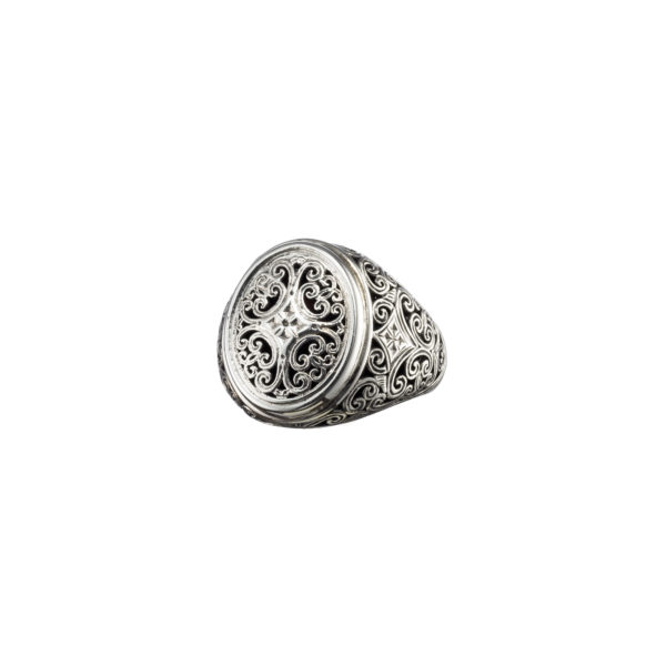 Filigree Byzantine Cross Oval Shape Ring and Sterling Silver 925 - Image 2