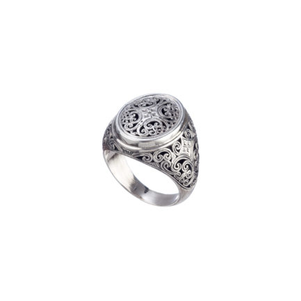 Filigree Byzantine Cross Oval Shape Ring and Sterling Silver 925