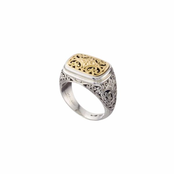 Filigree Byzantine Cross Ring 18k Yellow Gold and Sterling Silver