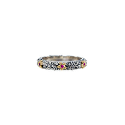 Flower Band Ring 4mm Ruby Yellow Gold k18 and Sterling Silver 925