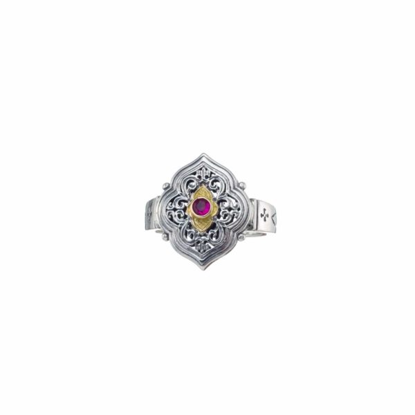 Byzantine Ring for Women’s Ruby 18k Yellow Gold and Sterling Silver 925 - Image 2