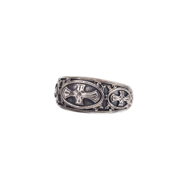 Triple Cross Men’s Band Byzantine Ring in Sterling Silver 925