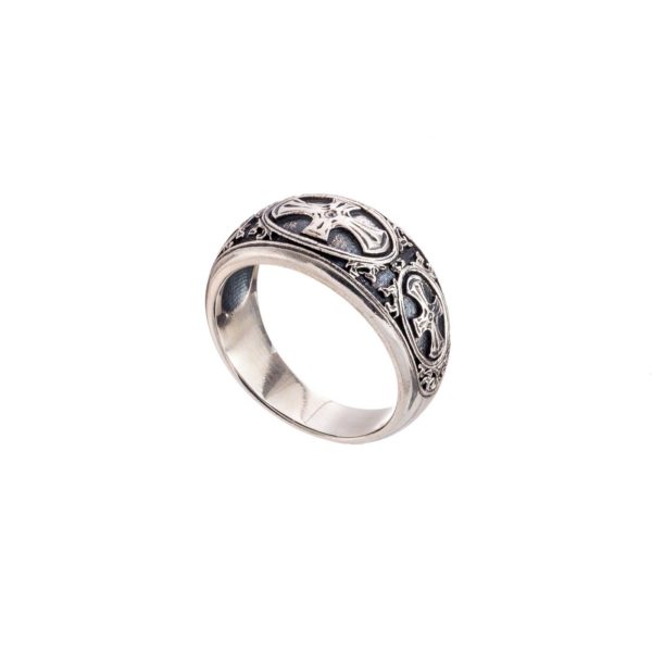 Triple Cross Men’s Band Byzantine Ring in Sterling Silver 925 - Image 2