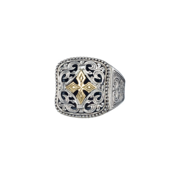 Byzantine Cross Ring for Men’s 18k Yellow Gold and Sterling Silver 925