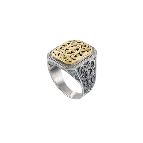 Filigree Byzantine Ring for Men’s 18k Yellow Gold and Sterling Silver 925 - Image 2