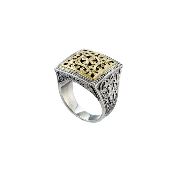 Filigree Byzantine Ring for Men’s 18k Yellow Gold and Sterling Silver 925