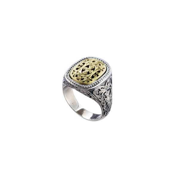 Filigree Byzantine Ring for Men’s 18k Yellow Gold and Sterling Silver 925 - Image 2