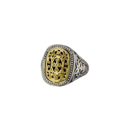 Filigree Byzantine Ring for Men’s 18k Yellow Gold and Sterling Silver 925