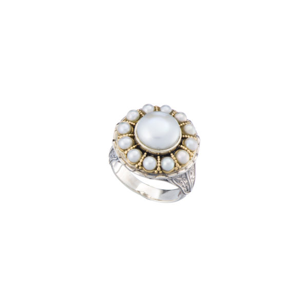 Pearls Byzantine Round Ring 18k Yellow Gold and Sterling Silver 925 - Image 2