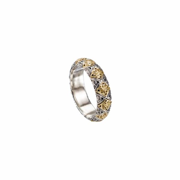 Byzantine Band Ring Men’s 5mmYellow Gold k18 and Sterling Silver 925 - Image 2