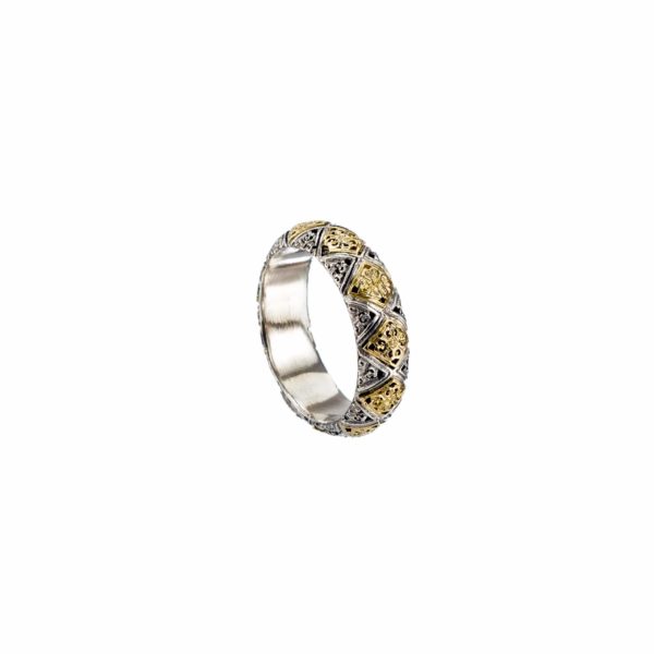 Byzantine Band Ring Men’s 5mmYellow Gold k18 and Sterling Silver 925