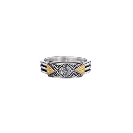 Byzantine  Band Ring for Men’s Yellow Gold k18 and Sterling Silver 925