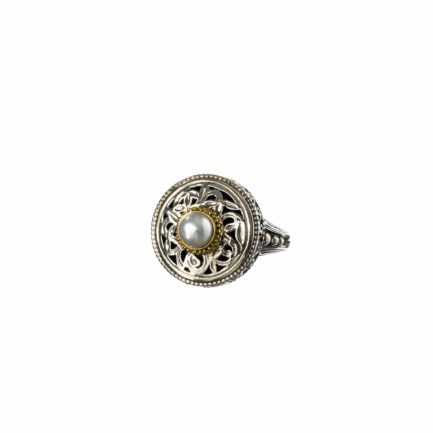 Round Byzantine Ring for Women’s 18k Yellow Gold and Silver 925
