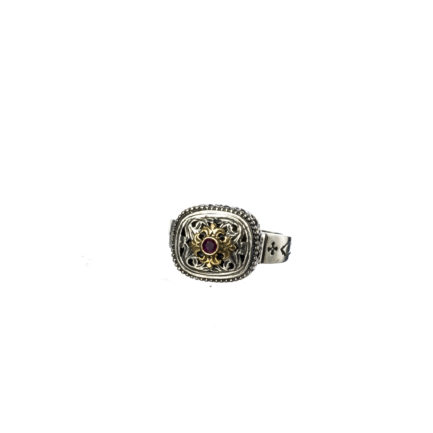 Byzantine Ring for Women’s Ruby 18k Yellow Gold and Sterling Silver 925