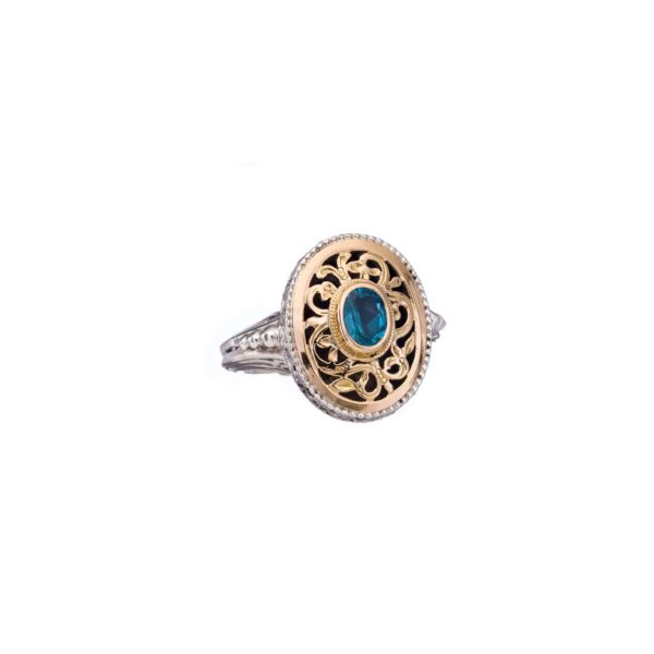 Oval Byzantine Ring for Women’s 18k Yellow Gold and Silver 925