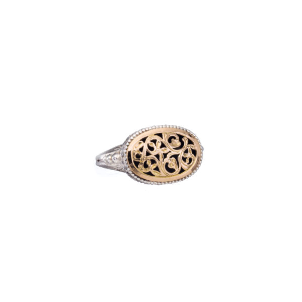 Oval Flower Byzantine Ring for Women’s 18k Yellow Gold and Silver 925