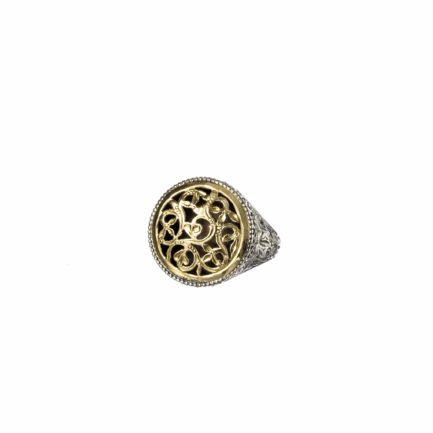 Flower Byzantine Round Ring for Women’s 18k Yellow Gold and Silver 925