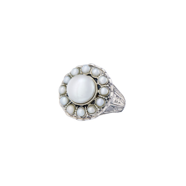 Pearls Byzantine Round Ring in Sterling Silver 925