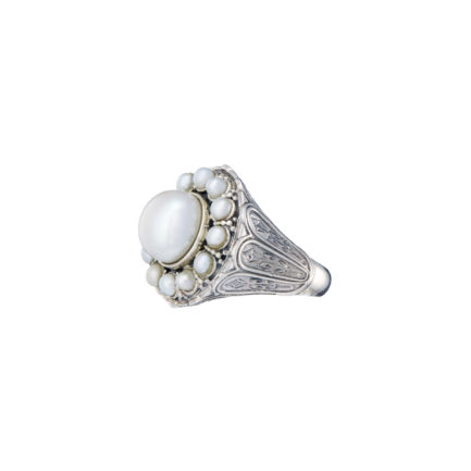 Pearls Byzantine Round Ring in Sterling Silver 925