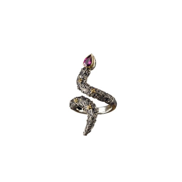 Long Finger Bling Snake Ring 18k Yellow Gold and Sterling Silver 925 - Image 4