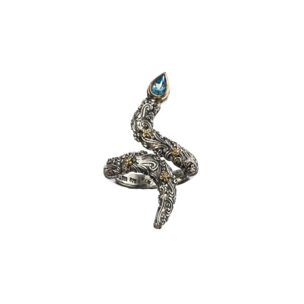 Long Finger Bling Snake Ring 18k Yellow Gold and Sterling Silver 925