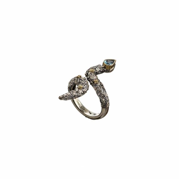 Long Finger Bling Snake Ring 18k Yellow Gold and Sterling Silver 925 - Image 2