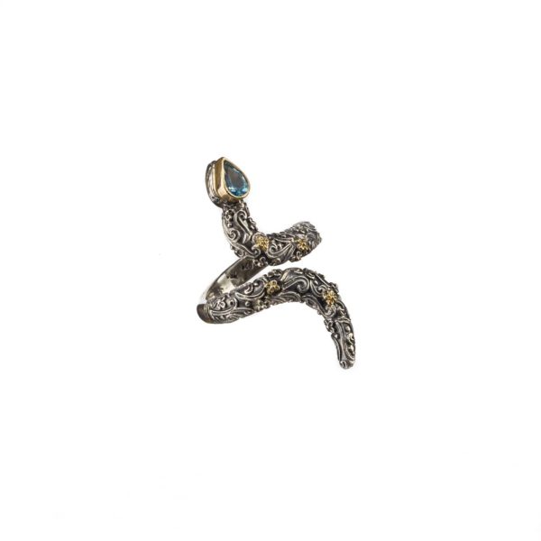 Long Finger Bling Snake Ring 18k Yellow Gold and Sterling Silver 925 - Image 3