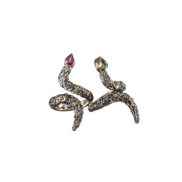 Long Finger Bling Snake Ring 18k Yellow Gold and Sterling Silver 925 - Image 5