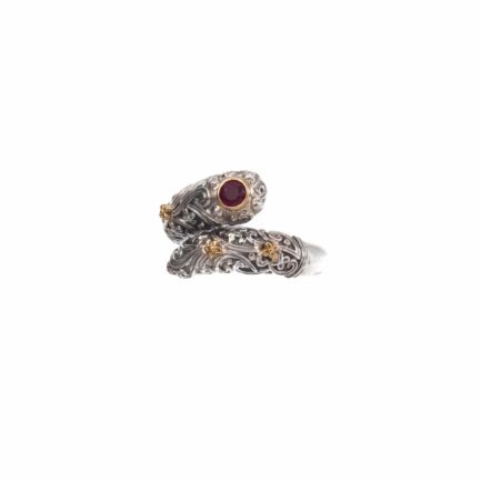 Ruby Byzantine Wrap Ring 18k Yellow Gold and Sterling Silver 925