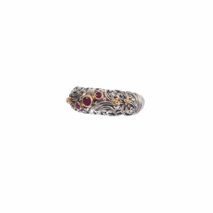 Ruby Byzantine Band Ring 18k Yellow Gold and Sterling Silver 925